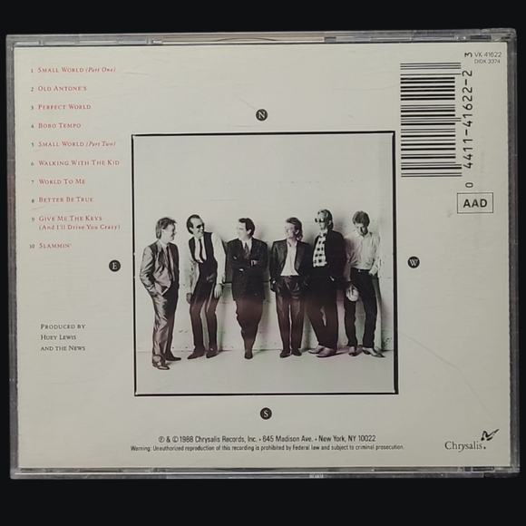 MUSIC CD  1988 "HUEY LEWIS & THE NEWS" SMALL WORLD - Picture 3 of 3